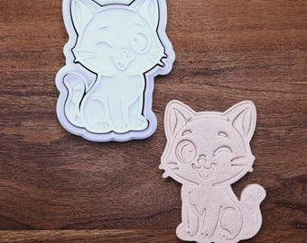 Cat Cookie Cutter, Optional Stamp: Kitten Baking Mold, Handmade in USA, 30 Colors