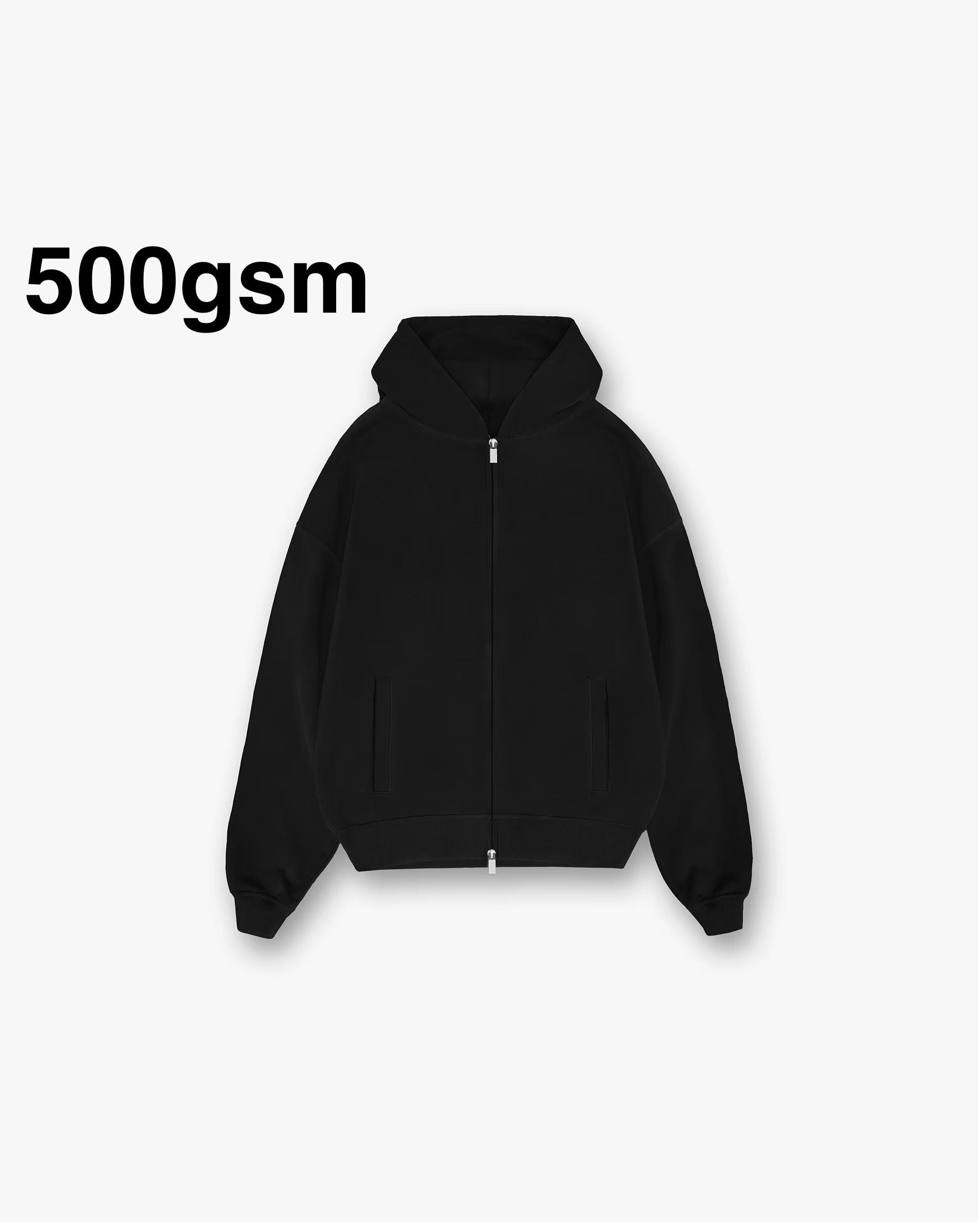 500gsm Blank Black Zip Hoodie - Ultra Heavyweight Oversized Blank