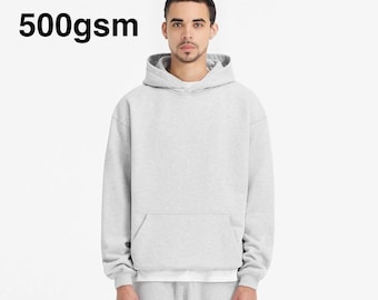 Sudadera con capucha extragrande gris jaspeado ultra pesada de 500 g/m²