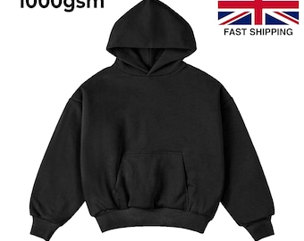 1000gsm Blank Black Hoodie - Ultra Max Heavyweight Cropped Fit Double Lined Blank