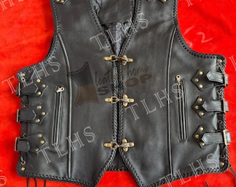 Mens Leather Waistcoat Motorcycle Chopper Touring Biker Club Rocker Buckle Vest