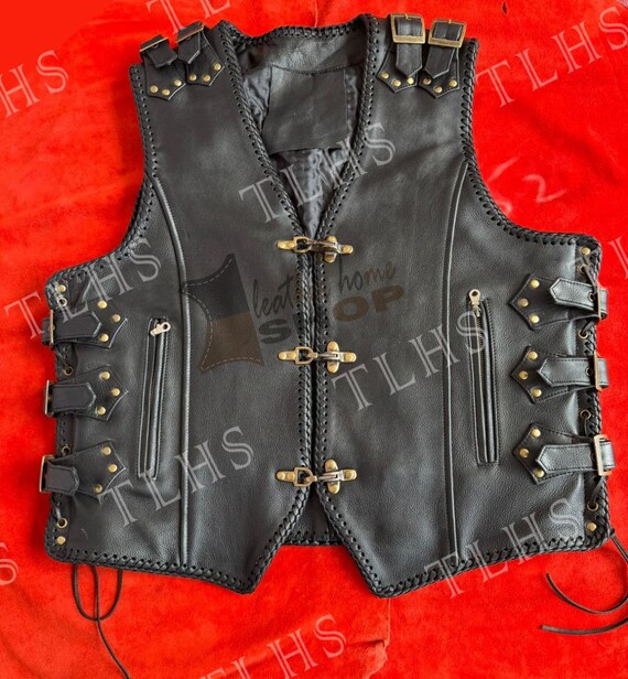 thumbnail image 2 of B:O:S Men's Black Leather Biker Vest – Chopper, Club, Rocker Style, 4 Pockets 2 of 5