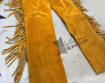 Stylish Men Fringes Suede Leather Pant, Men Western Leather Pant, Men Native Pant, Men Cowboy Native Style Leather Pant