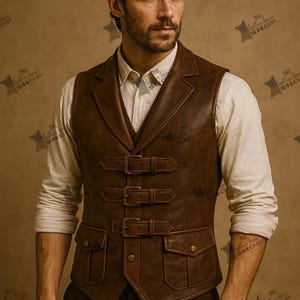 Handgjord brun läderväst från Steampunk - gotisk renässans