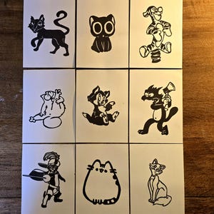 Cartoon kattenafdrukken | Originele linodruk | De 24 dagen van tekenfilmkatten