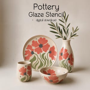 Floral Pottery Stencil SVG, Ceramic Underglaze Cut File, Botanical Clay Surface Pattern (Digital Download)
