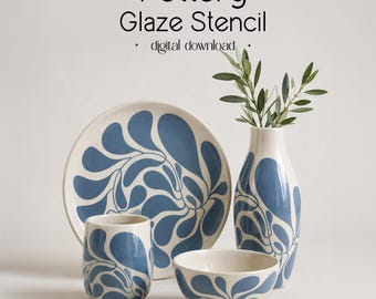 Abstract Leaf Pottery Stencil SVG, Organic Ceramic Surface Pattern, Digital Download