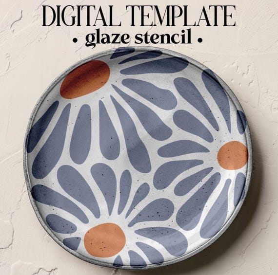 Abstract Petal Pottery Stencil SVG, Modern Botanical Ceramic Pattern, Digital Download