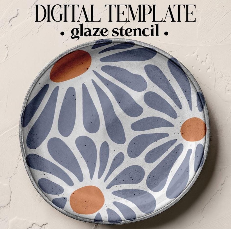 Abstract Petal Pottery Stencil SVG, Modern Botanical Ceramic Pattern, Digital Download image 1
