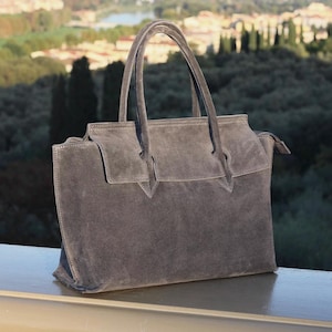 Luxuriöse Italienische Wildleder Leder Tote: Handgefertigte Damen Schulter Handtasche - Elegantes Geschenk
