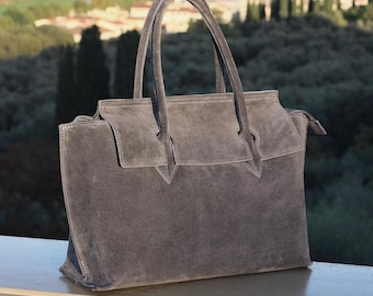 Luxurious Italian Suede Leather Tote: Handcrafted Women&#39;s Shoulder Handbag - Elegant Gift