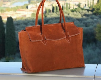 Luxurious Italian Suede Leather Tote: Handcrafted Women&#39;s Shoulder Handbag - Elegant Gift