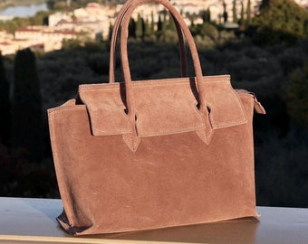 Luxurious Italian Suede Leather Tote: Handcrafted Women&#39;s Shoulder Handbag - Elegant Gift