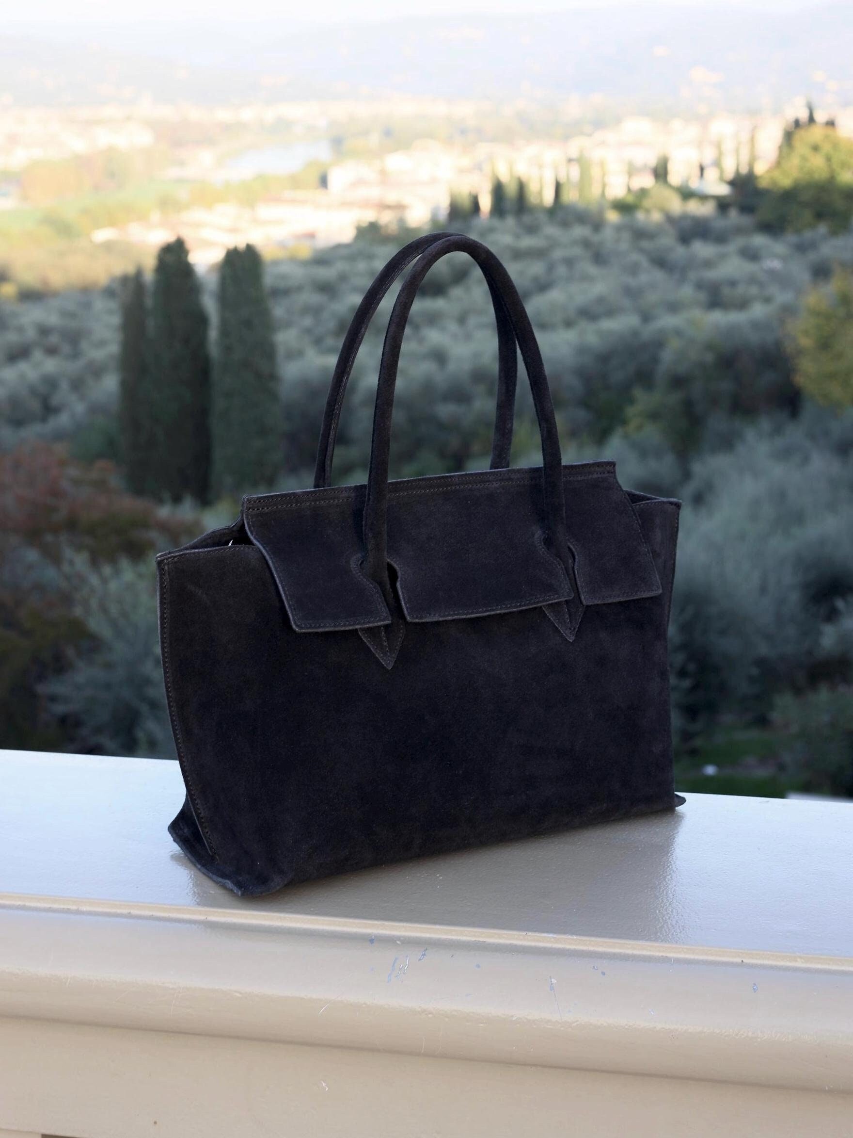 Luxurious Italian Suede Leather Tote: Handcrafted Women's Shoulder Handbag - Elegant Gift