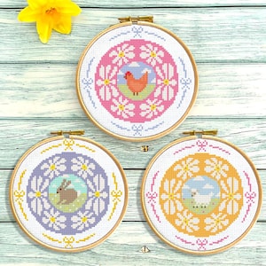 Farm Animals Cross Stitch Pattern Bundle: Daisy Border (PDF Charts)