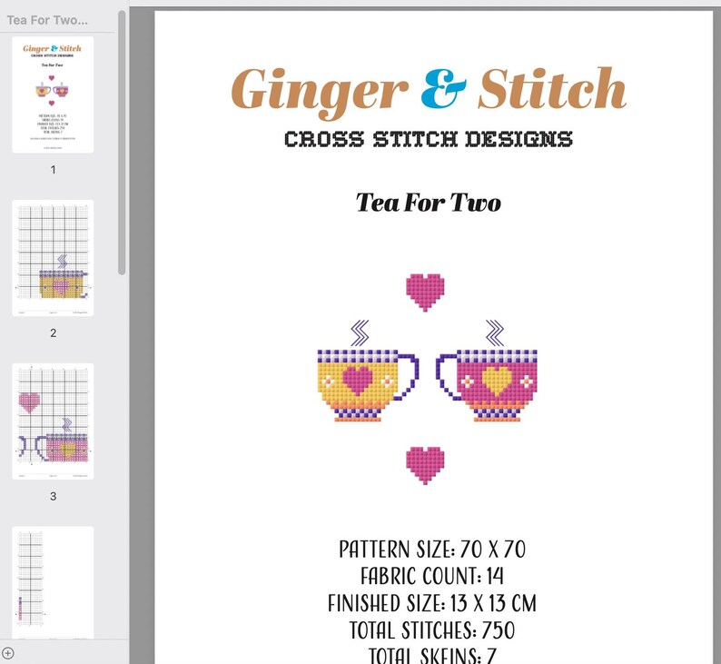 Tea for Two - Teacups Cross Stitch Pattern: Instant Download PDF Chart ...