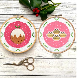 Kerstpudding en gehakttaart Bundel kruissteekpatroon: pdf-diagram direct downloaden