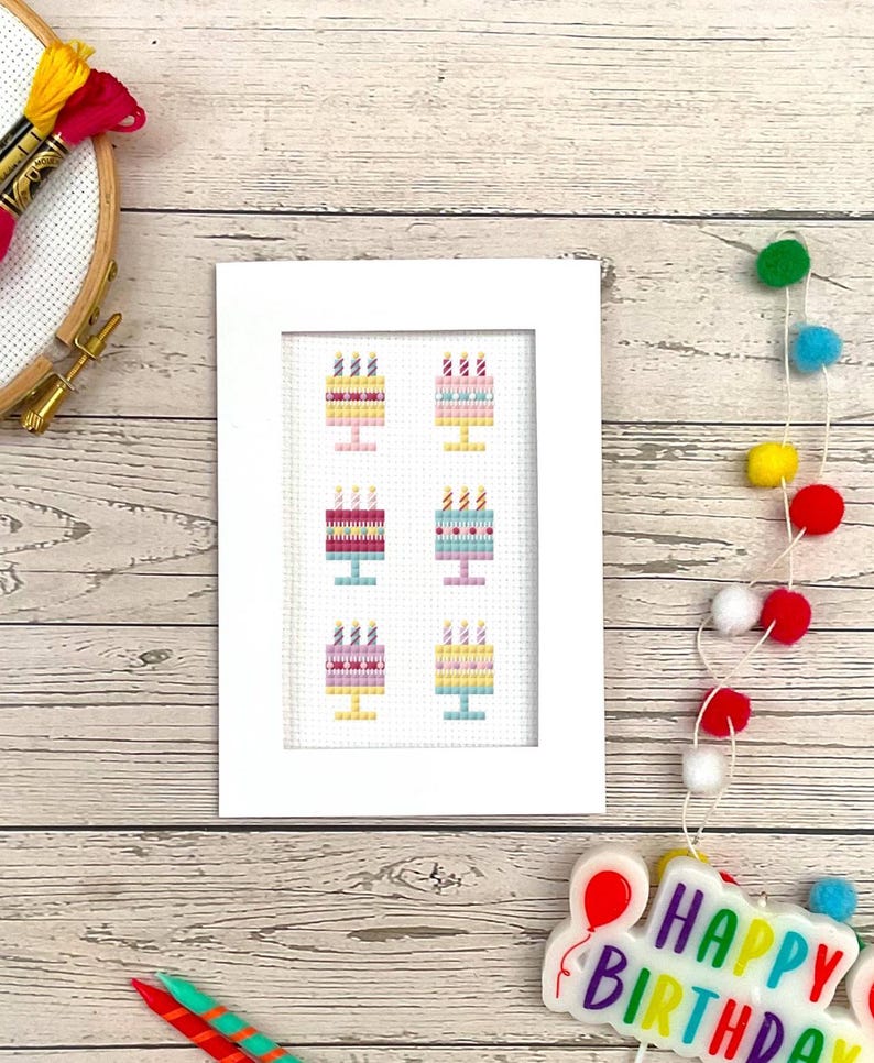 Birthday Cake Card Cross Stitch Pattern: Instant Download PDF Chart - Etsy