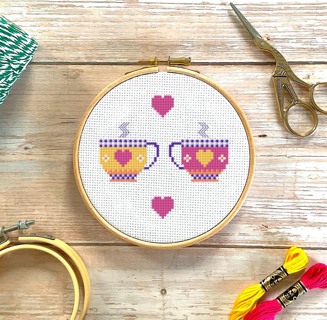 Tea for Two - Teacups Cross Stitch Pattern: Instant Download PDF Chart ...