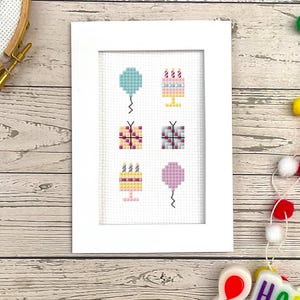 Geburtstagsparty Karte Kreuzstichmuster: Instant Download PDF Chart