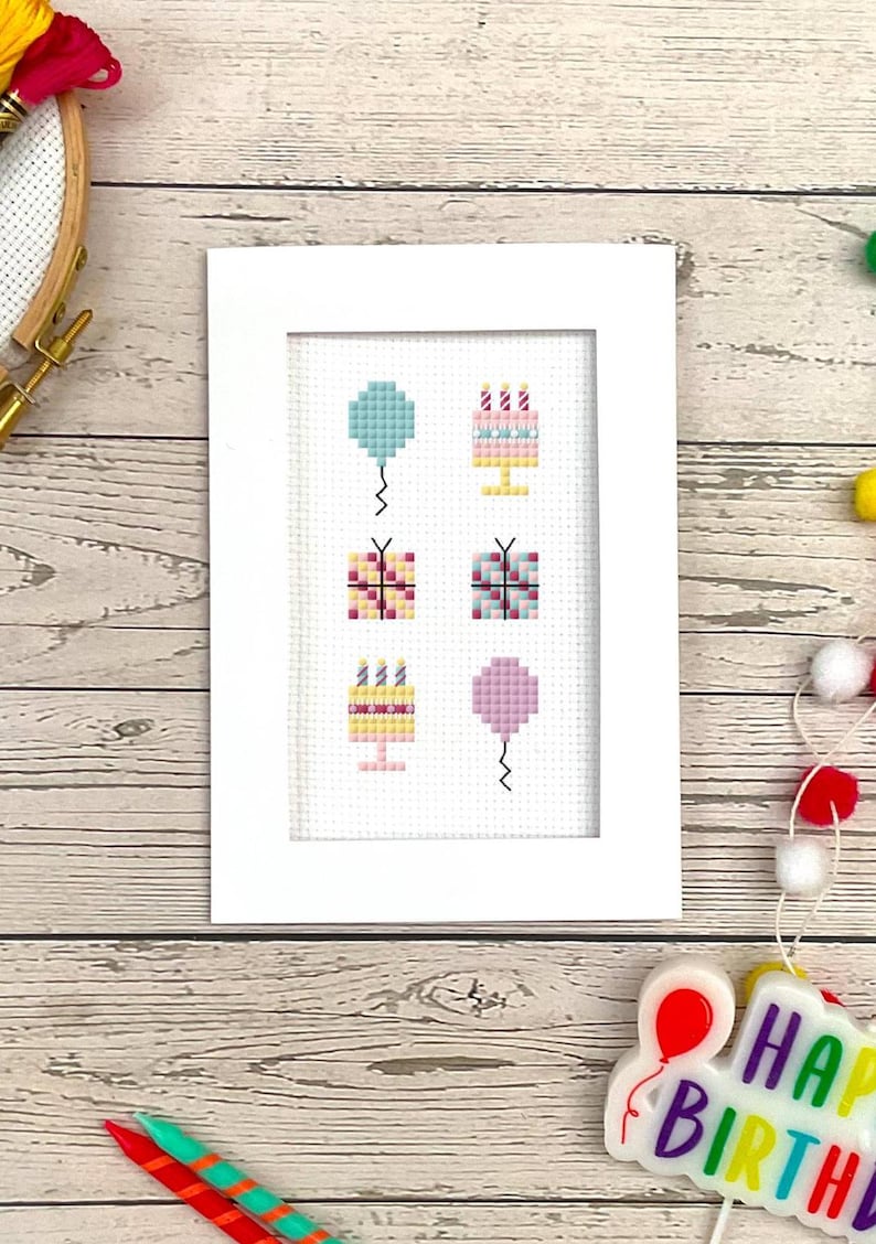 Birthday Party Card Cross Stitch Pattern: Instant Download PDF Chart - Etsy