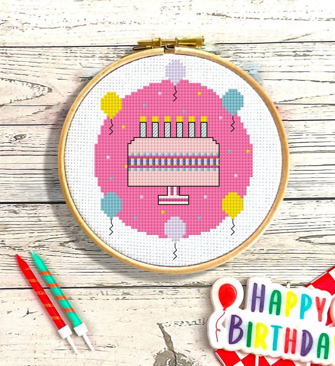 Birthday Cake (pink) Cross Stitch Pattern: Instant Download PDF Chart ...