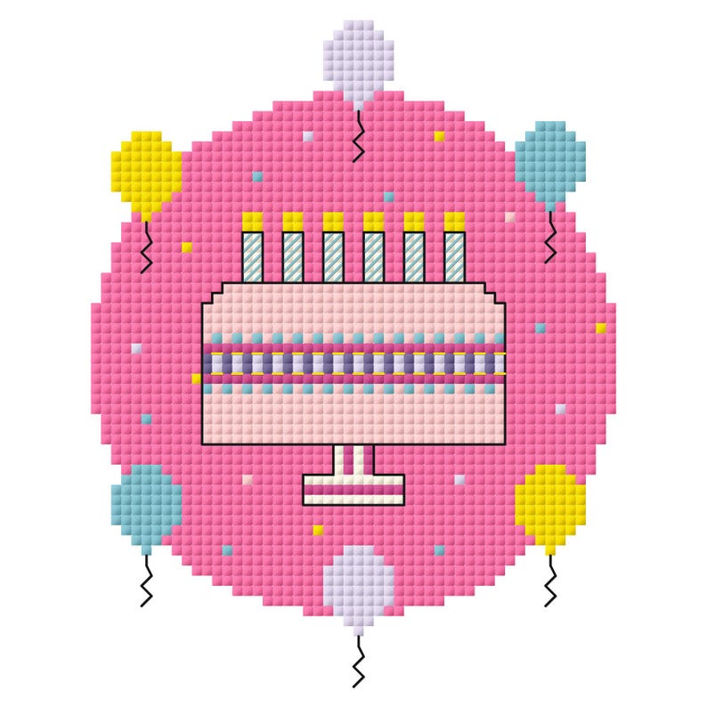 Birthday Cake (pink) Cross Stitch Pattern: Instant Download PDF Chart ...