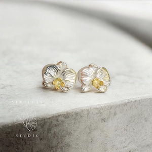 Sterling Silver Stud Earrings Silver Orchid Earrings Unique Earrings Minimalist Flower Earrings Hypoallergenic Stud Earings Orchid Jewellery
