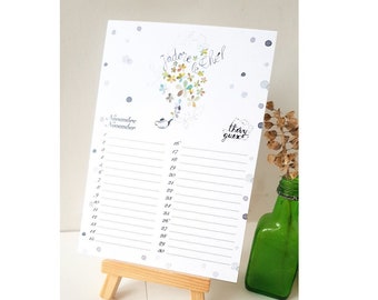 Perpetual watercolor undated easel calendar for birthday dates