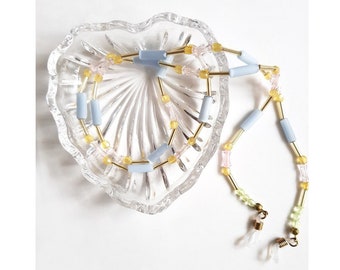 Vintage pastel blue and gold glass beads eyeglass chain holder