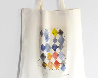 Unisex katoenen tas met abstract geometrisch aquarelpatroon, zomertas, strandtas, unisex cadeau-idee
