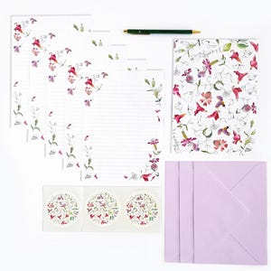 Botanical pastel pink flower writing paper set, Cute spring flower stationery set, Mother&#39;s day gift