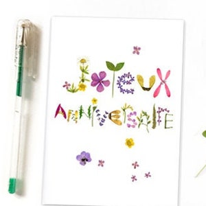 Happy Birthday botanical pressed flower card, Cute floral stationery