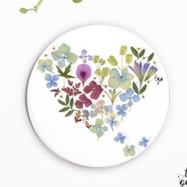 Miroir de poche coeur botanique fleur herbier pastel multicolore, Petit cadeau pour elle