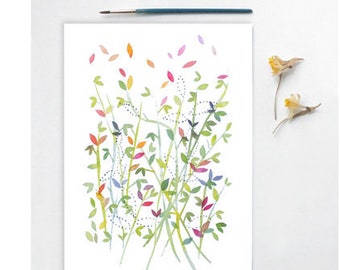 Botanical delicate green foliage watercolor print