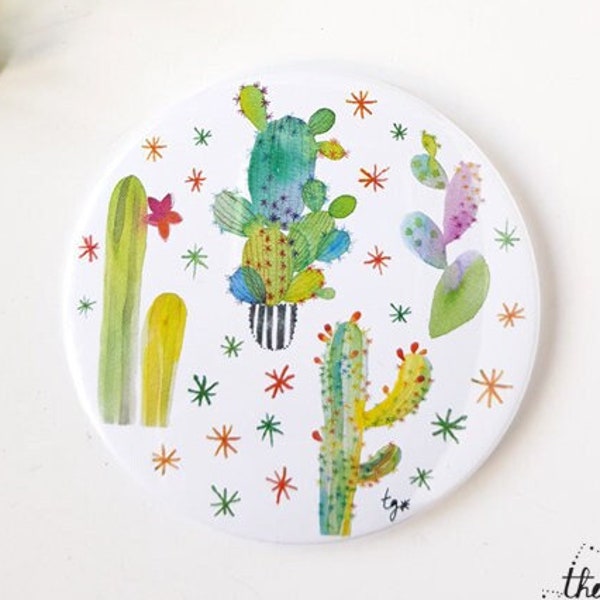 Miroir de poche cactus multicolore aquarelle, Accessoire beauté pour elle