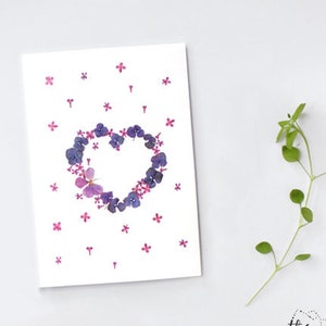 Carte fleur coeur botanique Je t'aime avec enveloppe, Carte de voeux anniversaire, Jolie papeterie fleur séchée image 4