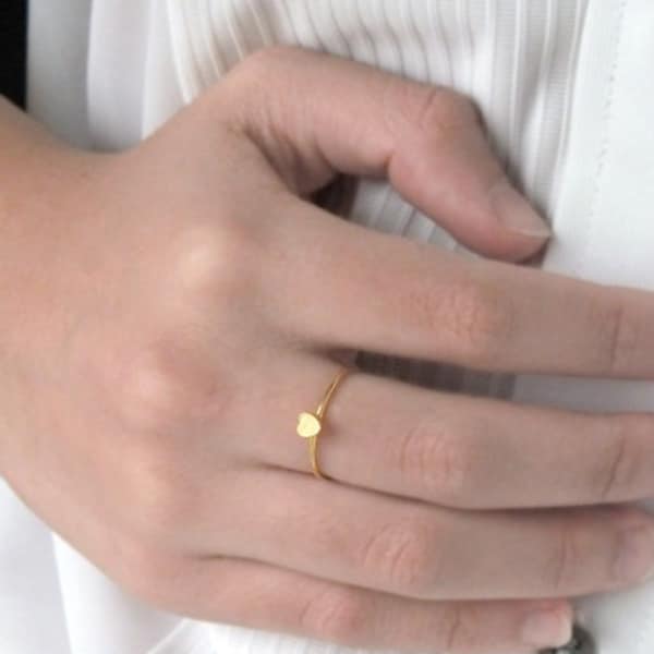 Bague mini coeur minimaliste plaqué or 24k bijou précieux pour elle