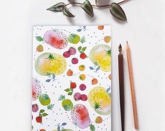 Abstract tomato and dot watercolor illustrated notebook A5 with lines