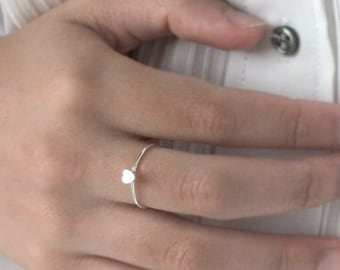 Bague anneau coeur amour plaqué argent minimaliste, Bijou fin pour elle