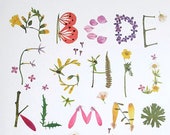Botanical flower herbarium alphabet illustration A4 nursery kid room decor