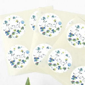 Ensemble de 12 étiquettes autocollantes Merci fleur aquarelle botanique papeterie florale