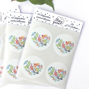 Ensemble de 12 étiquettes autocollantes coeur oiseau botanique en aquarelle papeterie