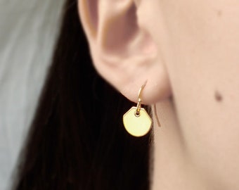 Simple gold sequin fan charm dangle earrings, Minimal geometric jewlery, Mother's day gift