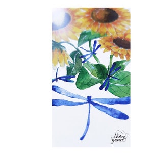 Sunflower and dragonfly watercolor postcard, Cute floral birthday greetings card image 3