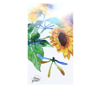 Sunflower and dragonfly watercolor postcard, Cute floral birthday greetings card image 4