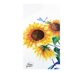 Sunflower and dragonfly watercolor postcard, Cute floral birthday greetings card image 5