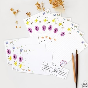 Writing paper set with animal watercolor illustration, Cute gift stationery