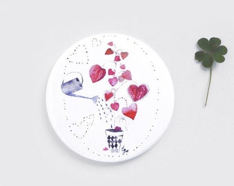 Botanical lover and gardening lover watercolor pocket mirror, Love grows illustration