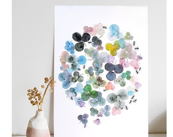 Illustration aquarelle botanique fleur fourmi, Affiche murale poétique et colorée, Cadeau illustration pour elle